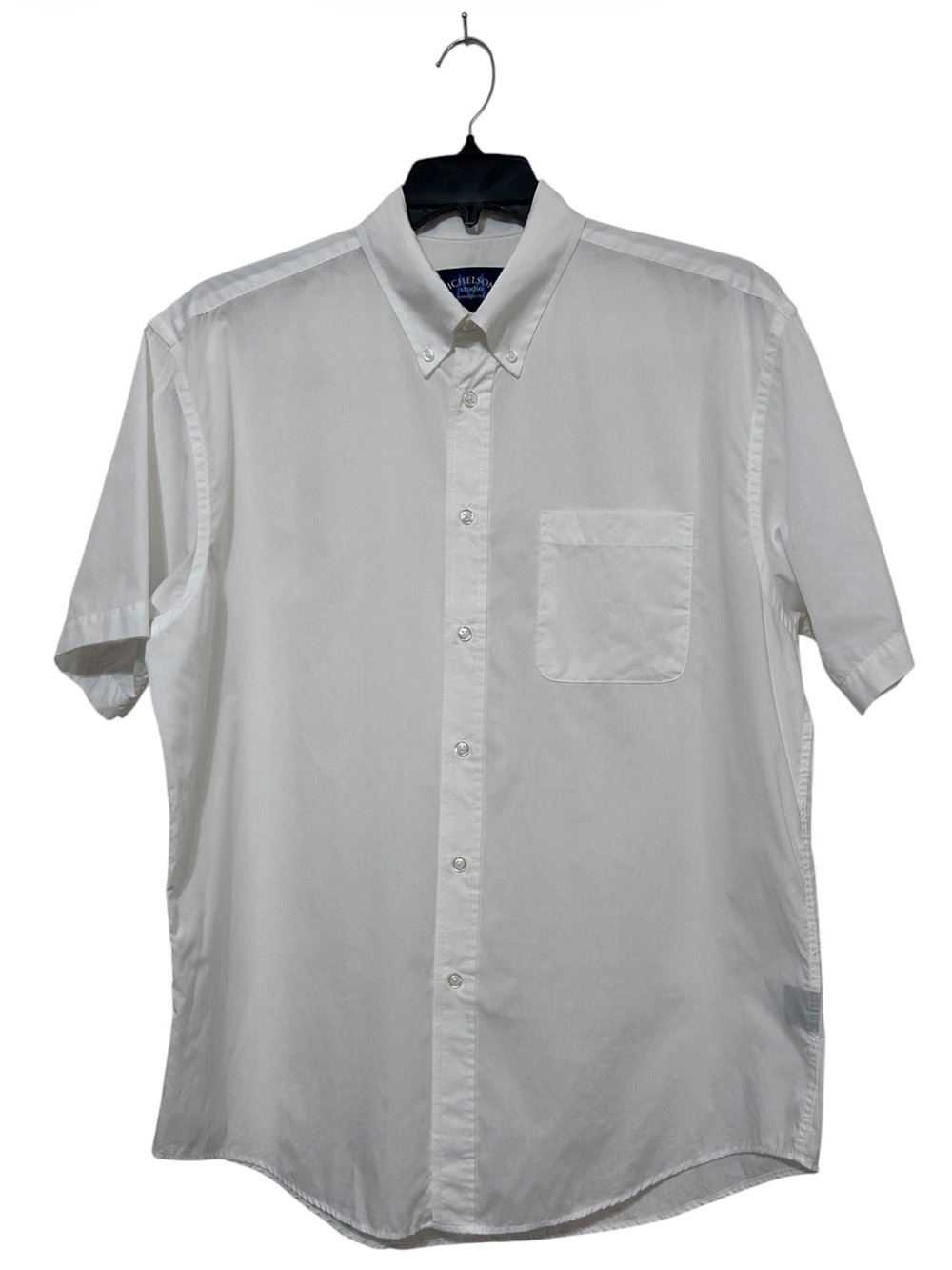 Michelsons Studio Mens White Button Down Collar Short Sleeve Dress Shirt L
